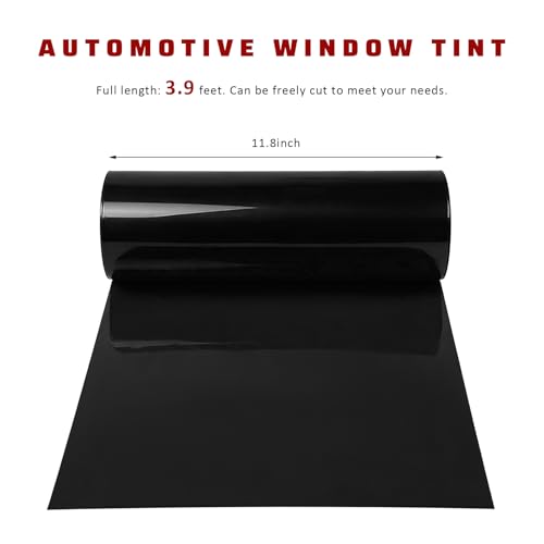 Car Light Tint Film, 12" × 48" Waterproof Headlight Vinyl Wrap Film Includes Squeegee & Cutter, Self-Adhesive Air-Release Wrap for Fog Lights, Taillights, and Headlights (Dark Black) - color: Dark Black