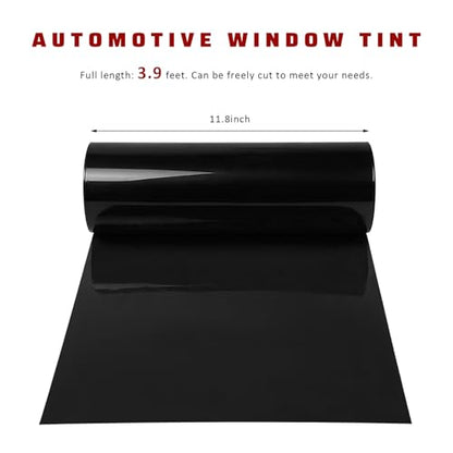 Car Light Tint Film, 12" × 48" Waterproof Headlight Vinyl Wrap Film Includes Squeegee & Cutter, Self-Adhesive Air-Release Wrap for Fog Lights, Taillights, and Headlights (Dark Black) - color: Dark Black
