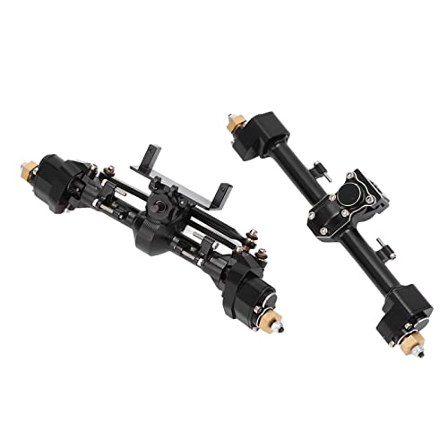 RC Car Metal Front Rear Portal Axle Set Assembly, Aluminum Alloy Housing with CNC Machined Steel Gears for Axial 1/24 SCX24 Upgrade (Black) - color: Black