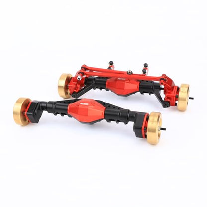 RCAWD UTB18 Capra Brass Weighted Portal Axles Set with Gear Assembly & Wheel Hex & Servo Mount for 1/18 Front Rear Upgrades Parts Trail Buggy Crawlers Red - color: Red