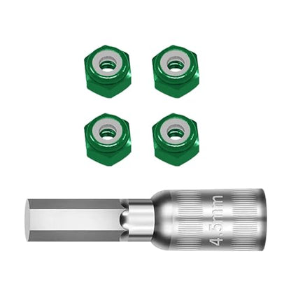 Set of 4 Aluminum Wheel Nut Including Installation Set Suitable for 1/30 Scale SCX30 Remote Control Vehicle Remote Control Car Wheel Nut - color: Green