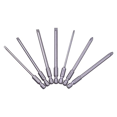 Rocaris 12 Pack 1/4 Inch Hex Shank Long Magnetic Screwdriver Bits Set | 4in Power Tools (Slotted+Cross Head) - size: 12Pcs(Slotted+Cross)