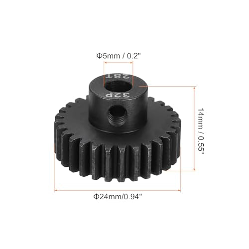 MECCANIXITY RC 32P Hardened Pinion Gear 5mm Shaft, 28T Motor Gears Carbon Steel for 1/10 RC Model Car Boat Drone - style: 28T