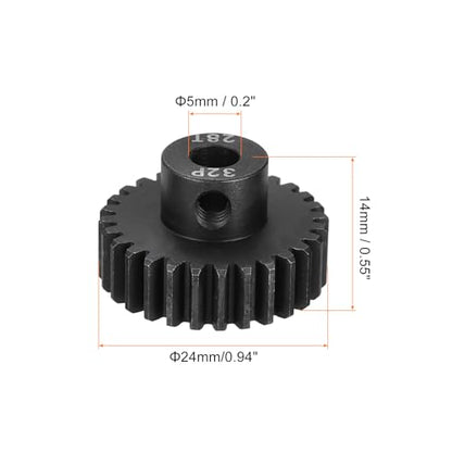 MECCANIXITY RC 32P Hardened Pinion Gear 5mm Shaft, 28T Motor Gears Carbon Steel for 1/10 RC Model Car Boat Drone - style: 28T