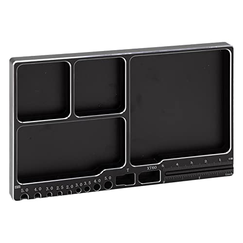 RC Magnetic Tray Aluminium Alloy RC Screw Tray RC Repair Tool with Pad Widely Used for RC Airplane Car (Black) - color: Black