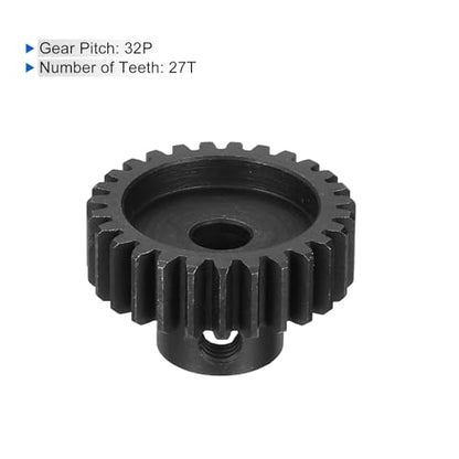 MECCANIXITY 2 Pcs RC 32P Hardened Pinion Gear 5mm Shaft, 27T Motor Gears Carbon Steel for 1/10 RC Model Car Boat Drone - style: 27T