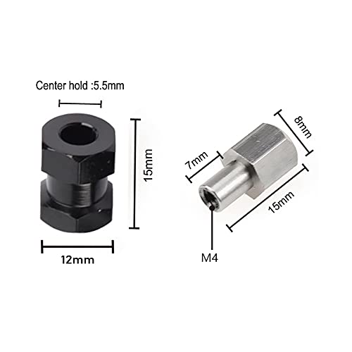 4Pcs 12mm Hex Hub Adapter 15mm Offset for 1/10 RC Crawler Black | 15mm Extension Adapter, Alloy Metal, Black - size: 15mm