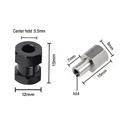 4Pcs 12mm Hex Hub Adapter 15mm Offset for 1/10 RC Crawler Black | 15mm Extension Adapter, Alloy Metal, Black - size: 15mm