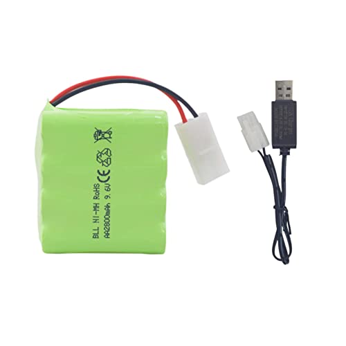 AA 9.6V 2800mah RC Battery Pack with Tamiya Plug with USB Charging Cable for Toy Tanks Engineering Department Flatbed semi-Trailer Truck RC Remote Control car Ni-MH high Capacity Battery