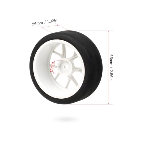 1/10 On-Road RC Car Wheel Rims & Rubber Tire 12mm Hex for Traxxas Nitro 4-Tec 2.0 Tamiya TT-01 / TT-02 HSP HPI (White) - color: White