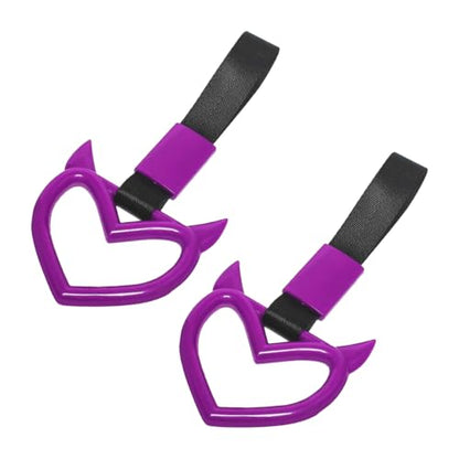 2PCS Car Devil Heart Handle Ring, Cute Heart-Shaped Vehicle Rear Bumper Waring Loops, Automotive Grab Handle Strap Drift Charm Decoration, Universal Fit (Purple/Black) - color: Purple/Black