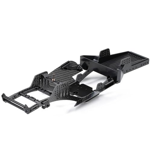 H4 1/10 Carbon LCG Chassis Kit with Injection Molded Rear Trunk Bucket, Sliders Delrin Skid Plate, Dual Servo Mount for SCX10 AR44 AR45 Capra F9 TRX4
