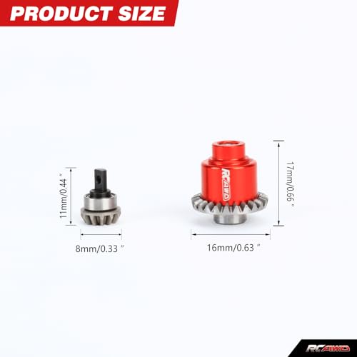 RCAWD Full-Metal Differential Assembly with Drive Gear for 1/18 1/24 Scx24 FMS Fcx18 Fcx24 Rc Crawler Car Upgrade Parts red - color: Red