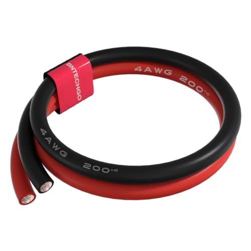 BNTECHGO 4 AWG Silicone Wire Red Black 3ft Stranded Tinned Copper Wire | Flexible 4 Gauge Stranded Wire Silicone Rubber Insulation For RC Models, Drone, Robot, Battery, EV Charger, 3D Printer, DIY - size: 2 Colors Each 3ft