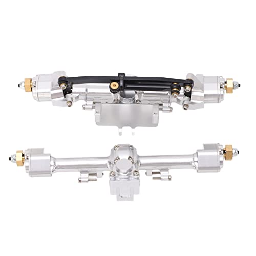 RC Car Metal Front Rear Portal Axle Set Assembly, Aluminum Alloy Housing with CNC Machined Steel Gears for Axial 1/24 SCX24 Upgrade (Silver) - color: Silver