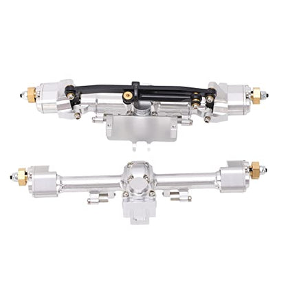 RC Car Metal Front Rear Portal Axle Set Assembly, Aluminum Alloy Housing with CNC Machined Steel Gears for Axial 1/24 SCX24 Upgrade (Silver) - color: Silver