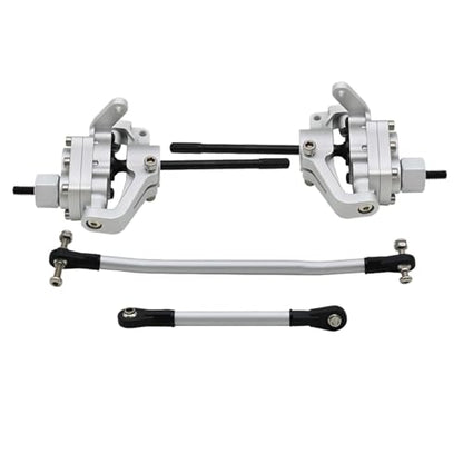 1/10 RC Crawler Aluminum Portal Front and Rear Axle Set for Axial SCX10 II 90046 90047 AR44 – CNC Alloy Axles with Steering Link Upgrade Parts for SCX10 Trucks (Silver Front Axle) - color: Silver Front Axle