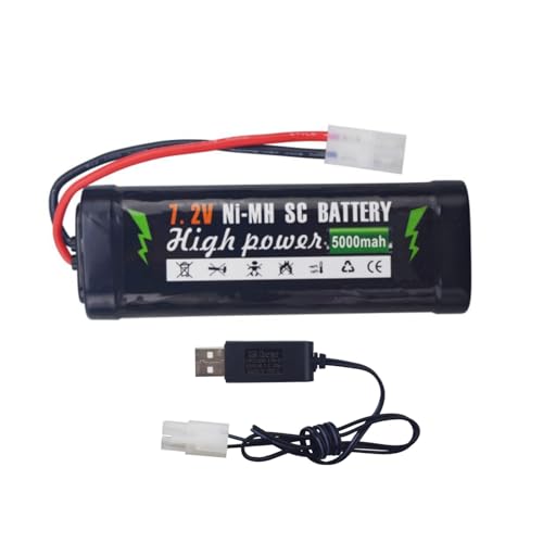 1PCS 7.2V 5000mAh NiMH Battery with KET-2P Plug with 1PCS USB Charging Cable for RC Truggy Buggy Tanks Racing RC Cars Trucks High Power with Tamiya Connector Battery