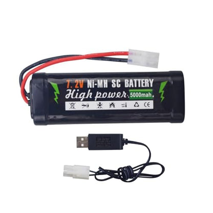 1PCS 7.2V 5000mAh NiMH Battery with KET-2P Plug with 1PCS USB Charging Cable for RC Truggy Buggy Tanks Racing RC Cars Trucks High Power with Tamiya Connector Battery