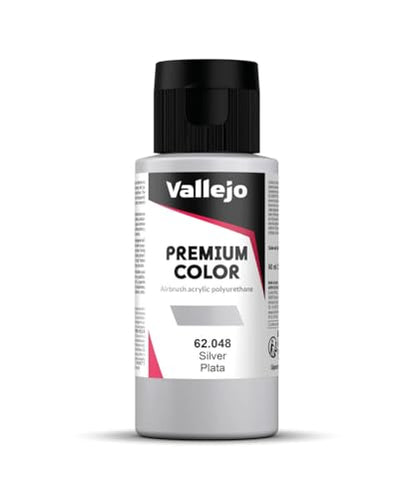 Vallejo - Premium Color RC Silver 2.02 Fl.Oz. (60 ml) for Airbrushing, Acrylic-Polyurethane Hybrid Resin of Great Resistance Paint for Model and Hobby Use - style: Silver