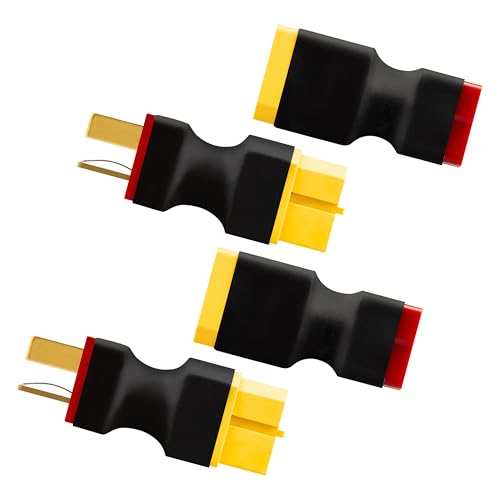 XT60 to T Plug Adapter, 4PCS (2 XT60 Female to T Male & 2 XT60 Male to T Female) High Conductivity Connector for FPV Drone, RC Car, LiPo Battery Charger, ESC