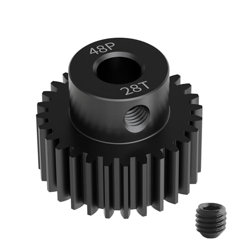 Pinion Motor Gear, 48P 28T, 1/8 in (3.175mm) Shaft Hole | 48 Pitch 28 Teeth, 1045 Hardened Carbon Steel, 1/8 Inch Shaft Hole, RC Motor Pinion Upgrade, for 1/10 RC Brushless Crawler - size: 48P 28T