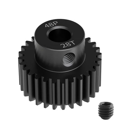 Pinion Motor Gear, 48P 28T, 1/8 in (3.175mm) Shaft Hole | 48 Pitch 28 Teeth, 1045 Hardened Carbon Steel, 1/8 Inch Shaft Hole, RC Motor Pinion Upgrade, for 1/10 RC Brushless Crawler - size: 48P 28T