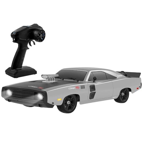 RC Drift Car 1/10 70KM/H Hobby Grade Racing Car Brushless 2.4G Full Proportional Retro Flat On-Road Racing LED Searchlight RC Vehicle 4WD ESC Metal Chassis ESP Gyro Truck for Adult (Silver) - color: Silver