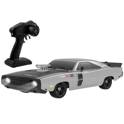 RC Drift Car 1/10 70KM/H Hobby Grade Racing Car Brushless 2.4G Full Proportional Retro Flat On-Road Racing LED Searchlight RC Vehicle 4WD ESC Metal Chassis ESP Gyro Truck for Adult (Silver) - color: Silver