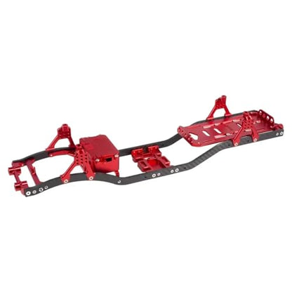 Rc Frame Chassis Parts For SCX10 1/10 Carbon Fiber Rails Metal Brace Skid Plate Adjustable Shock Mount Tray Chassis Set Rc Car Accessories Upgrades Repair(Red) - color: Red
