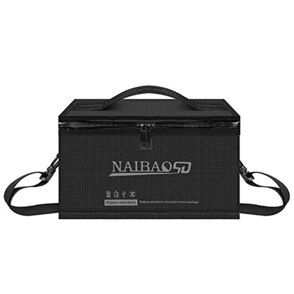 Fireproof Lipo Battery Bag, 11 x 8 x 6.5 in | Explosionproof, Fire Resistant, Detachable Shoulder Strap, Double Metal Zipper, Large Capacity - color: black