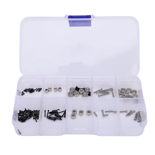 Generic 126PCS RC Screw Kit with Bearings & Nuts, Replacement for SCX30 1/30 RC Crawler Car, Steel Screw Assortment Set for Easy DIY Repair & Maintenance