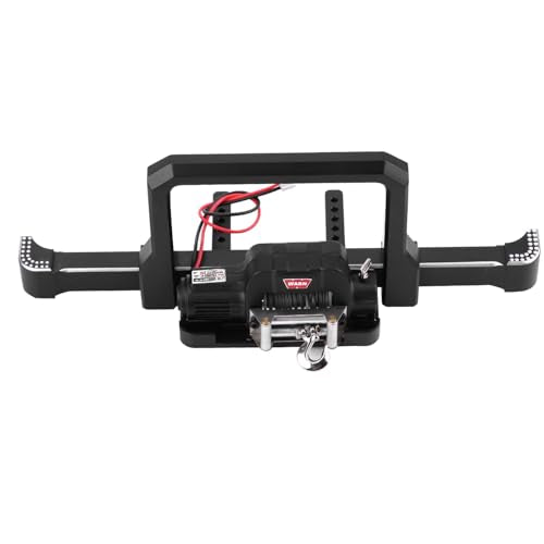 RC Car Front Bumper with Winch, Heavy Duty Aluminum Alloy Upgrade Part for Axial SCX10 II Crawler Accessories