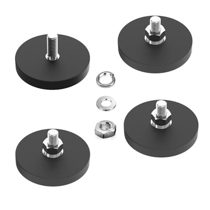 4Pack N52 Mounting Magnets, 35LBS Rubber Coated Neodymium Magnets with M6 Threaded Stud, Non-Slip Strong Anti-Scratch Magnet for Led Lighting Bar, Neodymium Magnet Base for Camera Mirror - size: M6/4-pack 35lbs