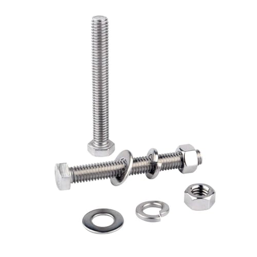 1/4-20 x 3 Hex Head Screw Bolt and Nuts Flat & Lock Washers, 304 Stainless Steel Fully Threaded， 8Sets - color: Silver, size: 1/4-20 x 3" (8Sets)