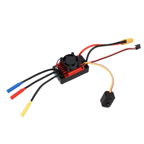 Yunseity 60A Brushless ESC for 1/10 RC Car, Electric Speed Controller with Cooling Fan, 2-3S LiPo Compatible, Sensorless Motor Support, Design for Off Road Buggy Truck