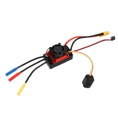 Yunseity 60A Brushless ESC for 1/10 RC Car, Electric Speed Controller with Cooling Fan, 2-3S LiPo Compatible, Sensorless Motor Support, Design for Off Road Buggy Truck