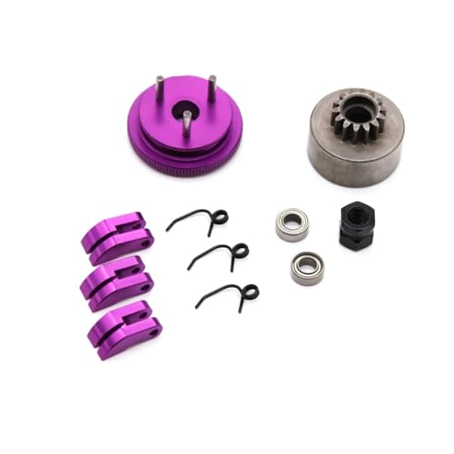 RC Car Accessories Compatible with 1/8 RC Car Bearing Clutch Bell Shoes Nut Springs Parts Accessories 14T Gear Flywheel Assembly(Purple) - color: Purple