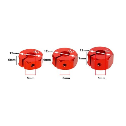 12Pcs Wheel Hex Hub Adapter RC Aluminum Wheel Hub Clamp Type 5mm/6mm/7mm to Prevent Wheels from Getting Stuck and Car Shaking for 1/10 RC Car Hex, Red