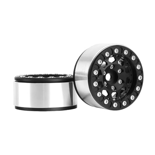 4PCS 1.55 Inch Aluminum Alloy Metal 10Holes Beadlock Wheel Rim Hubs Replacement Accessory for Tamiya AX90069 D90 TF2 CC01 CC02 1/10 RC Crawler Car Upgrade Parts(B-Black) - color: B-Black