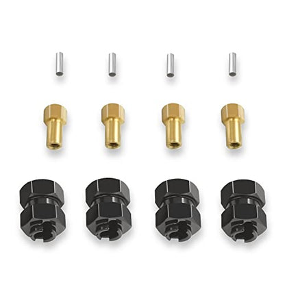 4Pcs SCX24 Aluminum 7mm Hex Wheel Hubs Extension Adaptor Combiner | Extension 4mm Wheel Drive Hub Coupler for 1/24 Axial SCX24 90081 AXI00005 AX100002 AXI00001 AXI00006 AXI00004 RC Car (Black) - color: Black