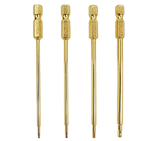 S2 Steel Titanium RC Hex Bit Set 1.5 2.0 2.5 3.0mm for Power Drill | Hex Head Allen Wrench Hexagon Screwdriver Tool Kit 1/4" Hex Shank 3.9" Long for Screwgun/Power Drill RC Repair Working