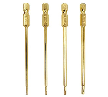 S2 Steel Titanium RC Hex Bit Set 1.5 2.0 2.5 3.0mm for Power Drill | Hex Head Allen Wrench Hexagon Screwdriver Tool Kit 1/4" Hex Shank 3.9" Long for Screwgun/Power Drill RC Repair Working