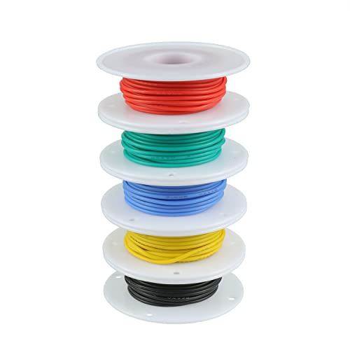 BOJACK 24 AWG Flexible Silicone Wire Electric Wire Hook up Wire Kit 300V Cables with Plus 20 φ3mm Heat Shrink Tubings and a Mini Wire Stripper(5 Colors 19.69Ft Each Color, 24AWG) - size: 24 AWG Silikondraht