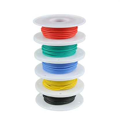 BOJACK 24 AWG Flexible Silicone Wire Electric Wire Hook up Wire Kit 300V Cables with Plus 20 φ3mm Heat Shrink Tubings and a Mini Wire Stripper(5 Colors 19.69Ft Each Color, 24AWG) - size: 24 AWG Silikondraht