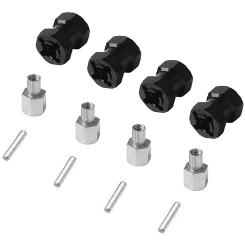 ShareGoo 4PCS 12mm Aluminum Wheel Hex Hub 15mm Offset Extension Hex Drive Adapter Combiner Coupler Conversion Compatible with 1/10 RC Crawler Axial Scx10 CC01 Jeep Wrangler D90 Wraith,Black