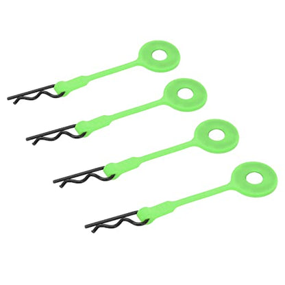 RC Car Body Clips Pins, 4 Pack Universal Metal and Silicone Shell Retainers, Green, Compatible with ARRMA Axial SCX10 D90 GEN8, 1/10 Scale Model Cars