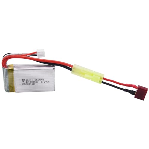 Blomiky 2 Pack 7.4V 850mAh 6.29Wh Li-PO Rechargeable Battery with Mini Tamiya Plug Suitable for 1/18 Scale 9310YL 9310 9301E 9302E 9303E 9034E 9305E RC Car Truck / 9300 850 2