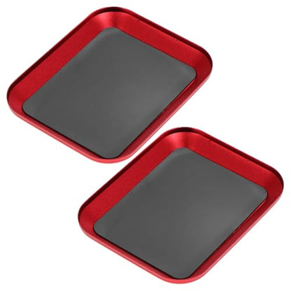2 Pcs Magnetic Screw Tray Aluminum Alloy Small Parts Storage Plate Red for Rc Model Screws Nuts Bolts Pins Organizer Tool Tray