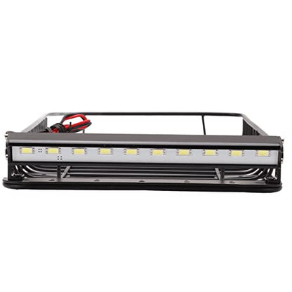 RC Luggage Rack, Heavy Duty Metal Roof Rack with LED Light Bar, RC Vehicle Accessories for Off-Road Adventures, Racing Events, and Camping Trips